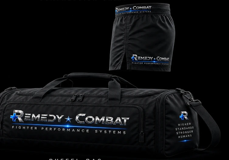Ambassador duffel bag with large chrome Remedy Combat wordmark on front panel