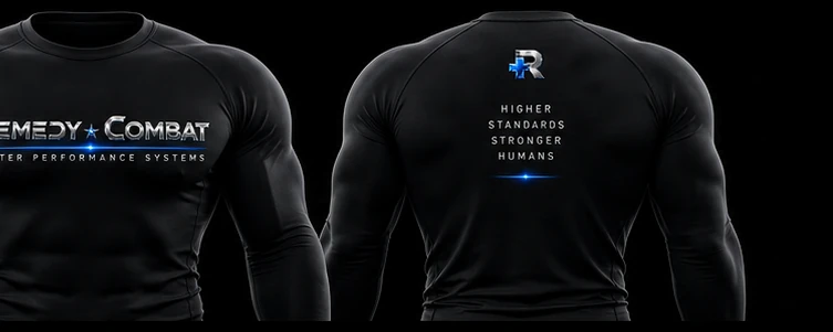 Ambassador compression shirt with chrome Remedy Combat wordmark across chest