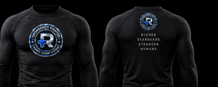 Sponsored Fighter compression shirt with Sponsored Fighter badge on chest