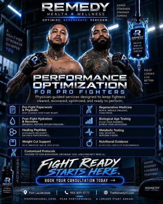 Remedy Performance Optimization program flyer for professional combat athletes