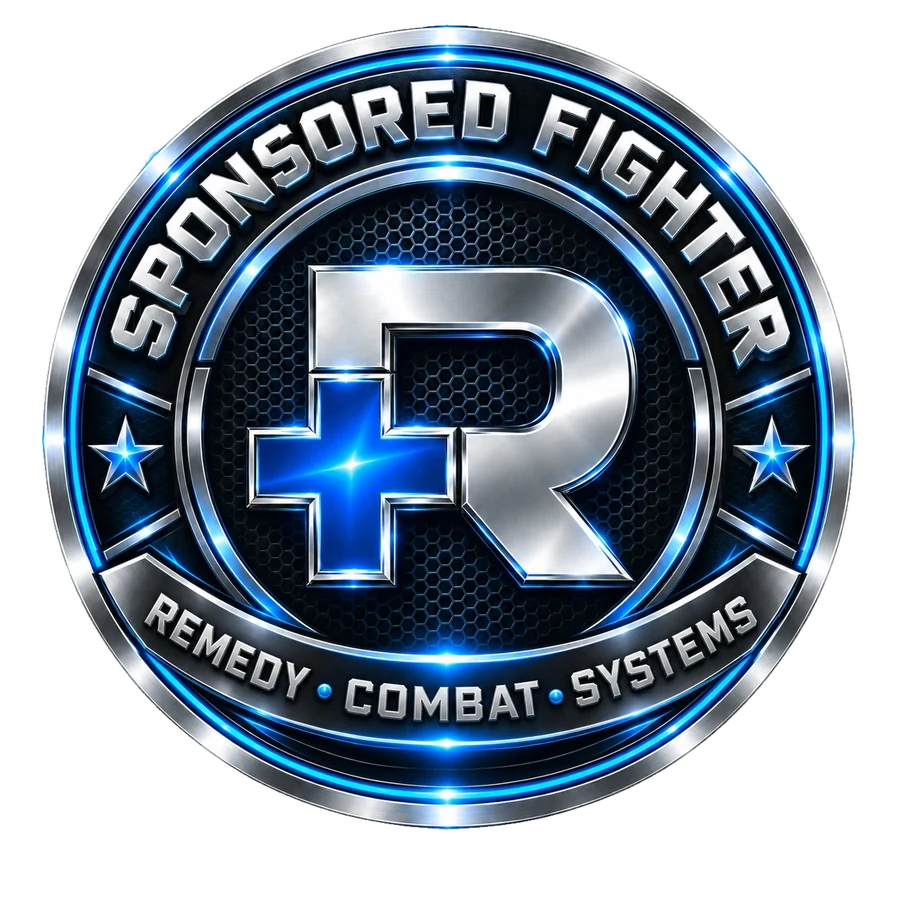 Remedy Combat Fighter Program badge in chrome and electric blue
